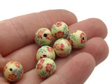 10 10mm Yellow Red and Green Flower Beads Polymer Clay Multi-Color Round Beads Ball Beads Jewelry Making Beading Supplies