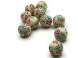10 12mm Yellow Red and Green Flower Beads Polymer Clay Multi-Color Round Beads Ball Beads Jewelry Making Beading Supplies