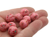 10 12mm Pink and Red Flower Beads Polymer Clay Multi-Color Round Beads Ball Beads Jewelry Making Beading Supplies