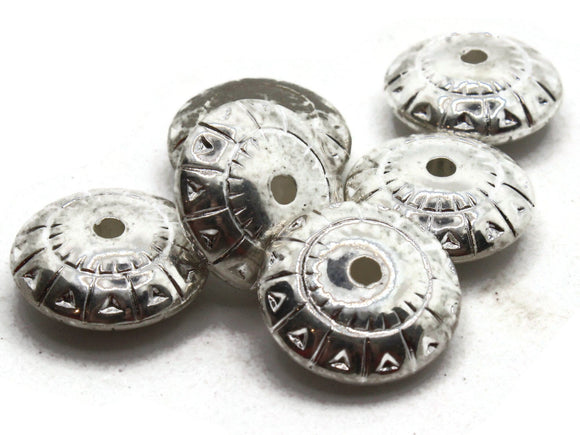 6 17mm Patterned Saucer Beads Silver Plated Plastic Beads Vintage Beads Jewelry Making Beading Supplies Uncirculated Loose Bead Smileyboy