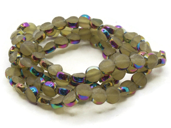 100 6mm Rainbow Rimmed Glass Beads Yellow Coin Beads Flat Round Metallic Framed Beads Jewelry Making Beading Supplies