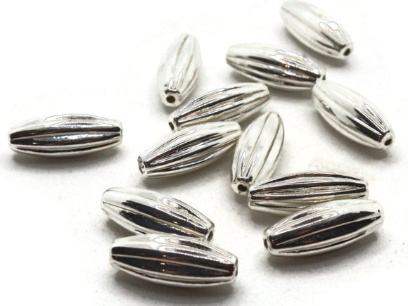 12 19mm Silver Fluted Tube Beads Vintage Silver Plated Plastic Beads Jewelry Making Beading Supplies Long Shiny Metal Focal Beads