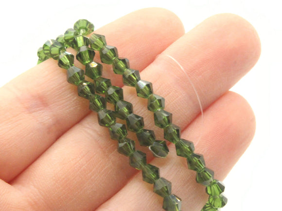 95 4mm Dark Green Beads Glass Bicone Beads Faceted Beads Spacer Beads Small Beads Jewelry Making Beading Supplies Bead Strand