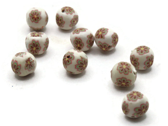Ceramic Beads, Porcelain Beads, Clay Beads, Floral Beads, Flower Beads,  Oriental Beads, 12mm Beads, Large Beads, Ceramic 12mm, Painted Beads 