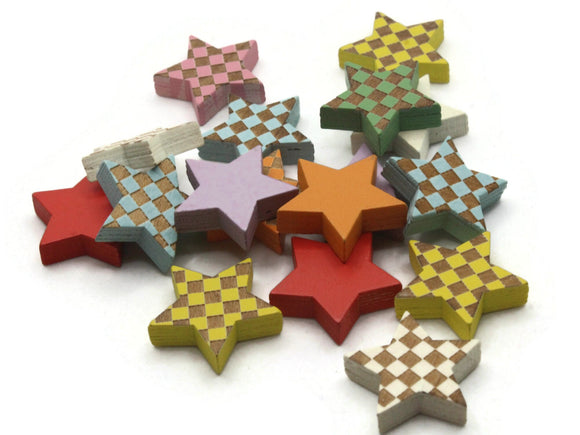 17 20mm Mixed Color Wooden Star Cabochons Wood Checkerboard Tiles Craft Supplies