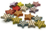 17 20mm Mixed Color Wooden Star Cabochons Wood Checkerboard Tiles Craft Supplies