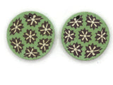 2 25mm Polymer Clay Coin Beads Flower Patterned Floral Beads Green Purple and White Beads Loose Flat Round Beads Jewelry Making