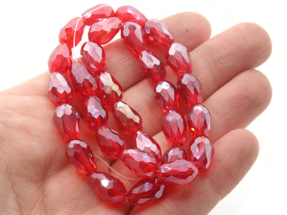 29 12mm Red Faceted Glass Beads Teardrop Beads with AB Finish Jewelry Making Beading Supplies Loose Beads to String