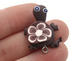 4 Purple Turtles with Flower on the Shell Turtle Charms Tortoise Links Beads Jewelry Making Beading Supplies Polymer Clay Turtle Beads
