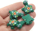 4 Green Turtles with Flowers on the Shell Turtle Charms Tortoise Links Beads Jewelry Making Beading Supplies Polymer Clay Turtle Beads