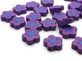 30 20mm Purple Flower with Blue Center Flat Floral Wood Beads Jewelry Making Beading Supplies