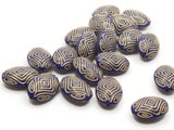 20 18mm Blue and Gold Striped Beads Plastic Flat Oval Beads Jewelry Making Beading Supplies Loose Beads Lightweight Acrylic Beads Smileyboy