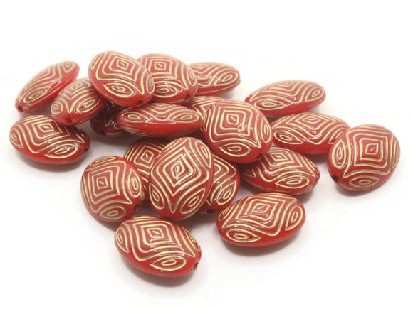 20 18mm Red and Gold Striped Beads Plastic Flat Oval Beads Jewelry Making Beading Supplies Loose Beads Lightweight Acrylic Beads Smileyboy