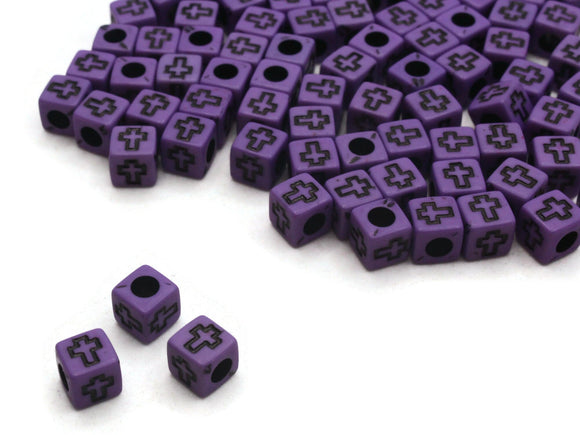 100 6mm Purple Cross Beads Cube Beads Plastic Christian Cube Beads Religious Beads Jewelry Making Beading Supplies Beads to String