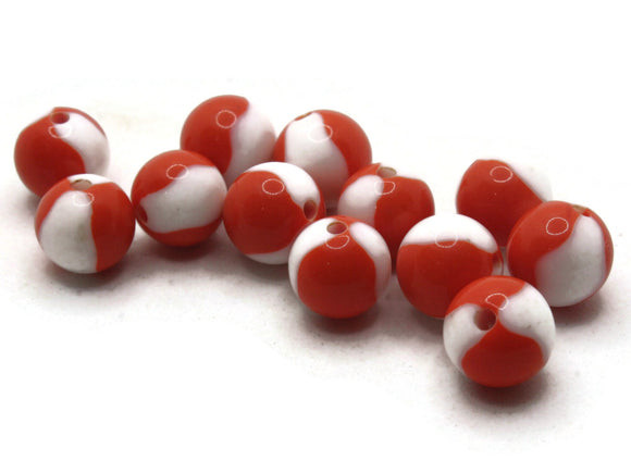 12 10mm Orange and White Vintage Lucite Round Beads Two Tone Plastic New Old Stock Loose Ball Beads Jewelry Making Beading Supplies