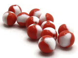 12 10mm Orange and White Vintage Lucite Round Beads Two Tone Plastic New Old Stock Loose Ball Beads Jewelry Making Beading Supplies