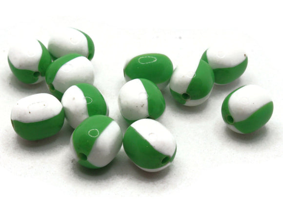 12 12mm x 10mm Green and White Vintage Lucite Barrel Beads Two Tone Plastic New Old Stock Loose Beads Jewelry Making Beading Supplies