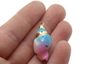 Blue Pink and Gold Spiral Seashell Bead Large Pendant Beach Charm Shell Charm Jewelry Making Beading Supplies