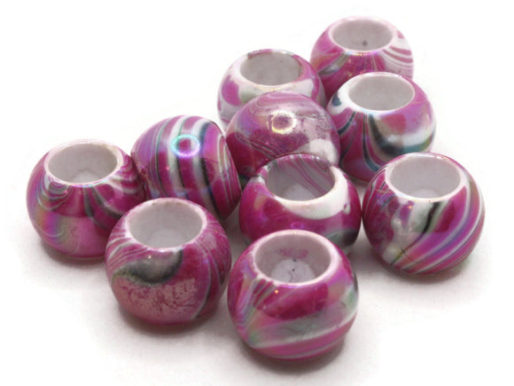 10 17mm Large Hole Beads Macrame Beads Hot Pink Marbleized Beads Jewelry Making Beading Supplies Round Beads Plastic Ball Beads