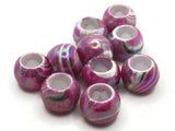 10 17mm Large Hole Beads Macrame Beads Hot Pink Marbleized Beads Jewelry Making Beading Supplies Round Beads Plastic Ball Beads