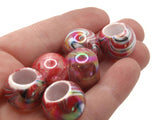 10 17mm Large Hole Beads Macrame Beads Red Marbleized Beads Jewelry Making Beading Supplies Round Beads Plastic Ball Beads