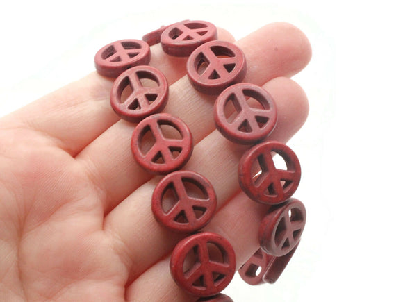 26 15mm Red Beads Peace Symbol Gemstone Beads Dyed Beads Synthetic Turquoise Stone Beads Jewelry Making Beading Supplies