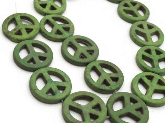 15 25mm Green Peace Symbol Gemstone Beads Dyed Beads Synthetic Turquoise Stone Beads Jewelry Making Beading Supplies