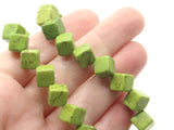 40 12mm Diagonal Drilled Green Cube Beads Dyed Synthetic Turquoise Stone Beads Gemstone Beads Jewelry Making Beading Supplies