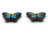 2 23mm Purple and Blue Butterflies Cloisonne Butterfly Beads Handmade Metal and Enamel Beads Jewelry Making Beading Supplies Moth Beads