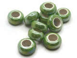 10 13mm Green Porcelain Rondelle Beads Large Hole Glass Beads Jewelry Making Beading Supplies Loose Ceramic Beads High Luster Beads