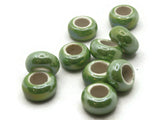 10 13mm Green Porcelain Rondelle Beads Large Hole Glass Beads Jewelry Making Beading Supplies Loose Ceramic Beads High Luster Beads