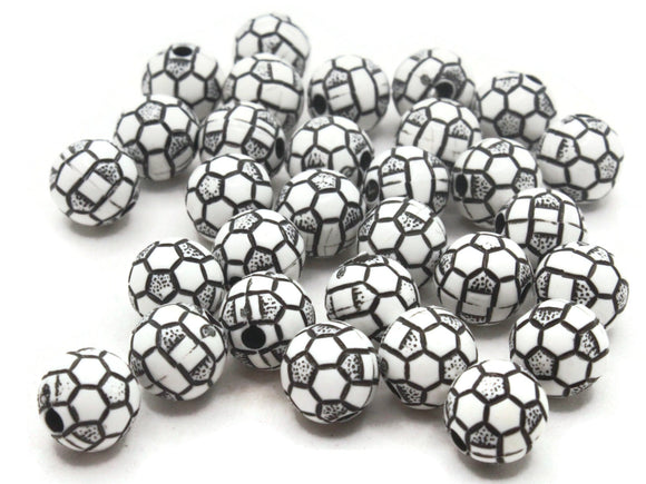 30 10mm Black and White Soccer Ball Beads Round Plastic Sports Beads Jewelry Making Beading Supplies Loose Beads to String