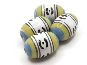 4 21mm Blue Yellow Black and White Beads Oval Beads Patterned Ceramic Beads Multi-Color Porcelain Beads Jewelry Making Beading Supplies