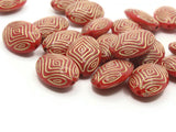 20 18mm Red and Gold Striped Beads Plastic Flat Oval Beads Jewelry Making Beading Supplies Loose Beads Lightweight Acrylic Beads Smileyboy