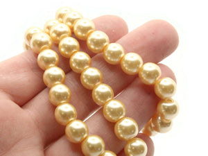 55 8mm Yellow Glass Pearl Beads Faux Pearls Jewelry Making Beading Supplies Round Accent Beads Ball Beads Small Spacer Beads