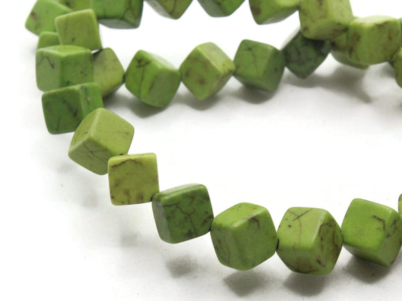 40 12mm Diagonal Drilled Green Cube Beads Dyed Synthetic Turquoise Stone Beads Gemstone Beads Jewelry Making Beading Supplies