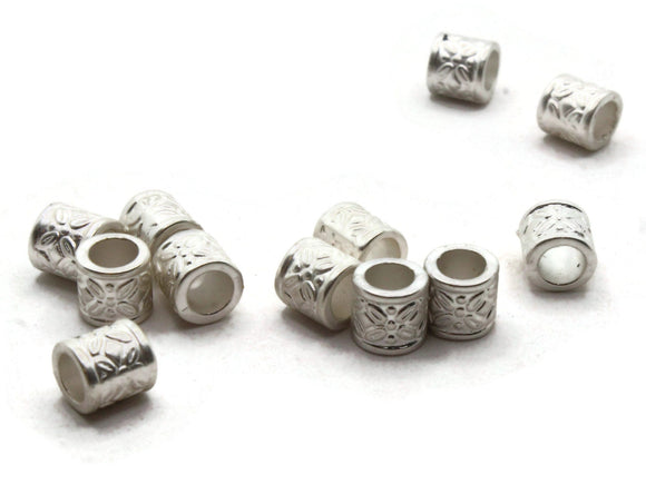 12 9mm Patterned Tube Beads Silver Plated Plastic Beads Vintage Beads Jewelry Making Beading Supplies Uncirculated Loose Bead Smileyboy