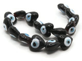 16 15mm Black and White Evil Eye Beads Small Smooth Heart Beads Full Strand Glass Beads Jewelry Making Beading Supplies