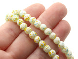 75 6mm Off White Blue and Yellow Splatter Paint Beads Smooth Round Beads Glass Beads Jewelry Making Beading Supplies Loose Beads to String