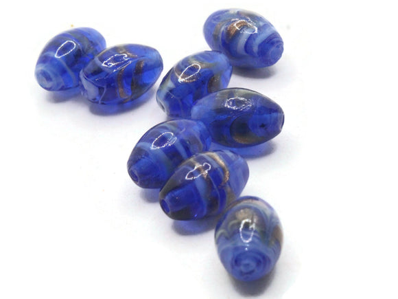 8 19mm Blue Striped Oval Beads Lampwork Glass Beads Jewelry Making and Beading Supplies
