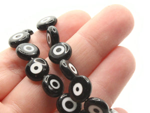 38 10mm Black and White Evil Eye Beads Small Smooth Flat Round Coin Beads Full Strand Glass Beads Jewelry Making Beading Supplies