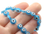 48 8mm Sky Blue and White Evil Eye Beads Small Smooth Flat Round Coin Beads Full Strand Glass Beads Jewelry Making Beading Supplies