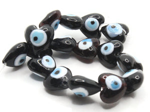 16 15mm Black and White Evil Eye Beads Small Smooth Heart Beads Full Strand Glass Beads Jewelry Making Beading Supplies