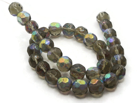 33 11mm to 12mm Gray Faceted Round Beads Full Strand Glass Beads with AB Finish Jewelry Making Beading Supplies