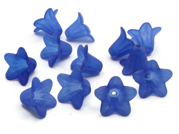 12 17mm Blue Flower Beads Lily Beads Lucite Beads Acrylic Beads Translucent Beads Mixed Shade Blue Beads Floral Beads