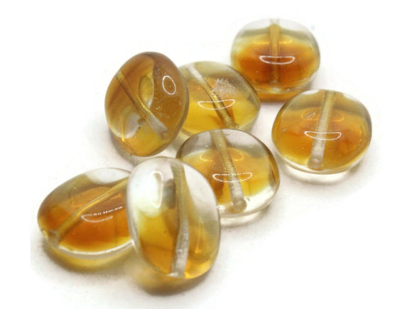 8 14mm x 12mm Clear and Brown Glass Beads Flat Oval Beads to String Jewelry Making Beading Supplies