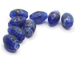 8 19mm Blue Striped Oval Beads Lampwork Glass Beads Jewelry Making and Beading Supplies