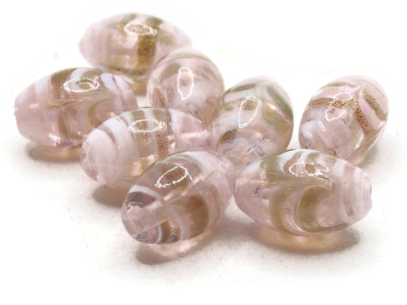 8 19mm Pink Striped Oval Beads Lampwork Glass Beads Jewelry Making and Beading Supplies