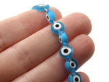 48 8mm Sky Blue and White Evil Eye Beads Small Smooth Flat Round Coin Beads Full Strand Glass Beads Jewelry Making Beading Supplies