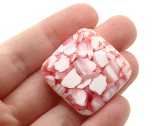 30mm White and Pink Flat Square Beads Resin and Shell Focal Beads to String Jewelry Making Beading Supplies